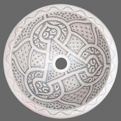 Marokkaanse waskom "Boho grey" uit Fez met zacht grijze pasteltinten - "L500" - aardewerk (opbouw) wasbak Ø 40 cm