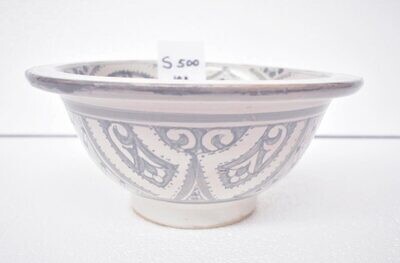 Marokkaanse waskom "Boho grey" zacht grijze pasteltinten - "S500" - klein rond model - aardewerk (opbouw) wasbak Ø 25 cm