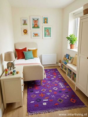 kelim tapijt paars - vintage vloerkleed geometrische kleurrijke patronen - 250 x 135 cm
