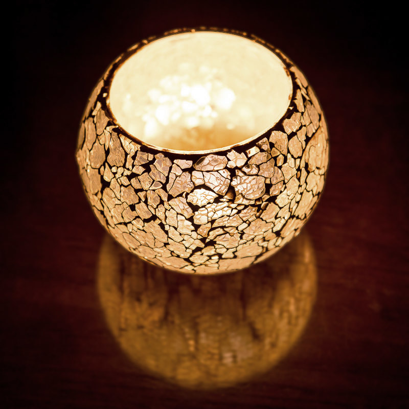 Waxinehouder transparant met gebroken glas zilver - crackle glass