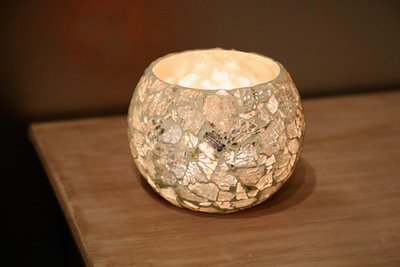 Waxinehouder transparant met gebroken glas zilver - crackle glass