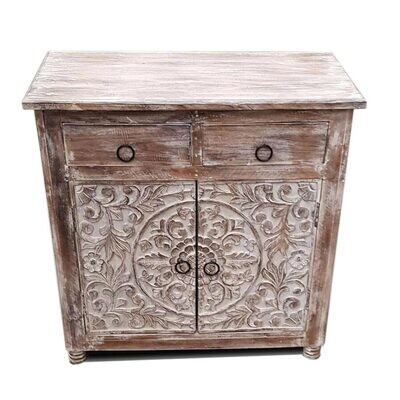 lotus kastje - finish licht antiek "white-wash" - gebleekt houten India kast
