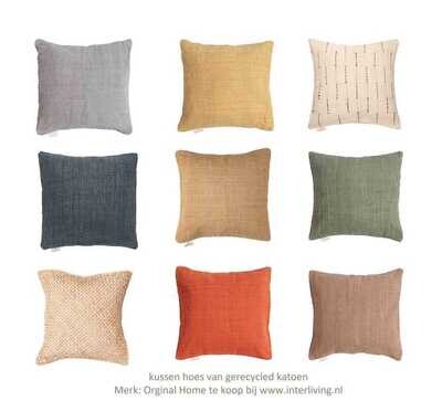 Kussenhoes van 100% gerecycled katoen- naturel kleur met zwarte accenten - eco design  van het merk Original Home