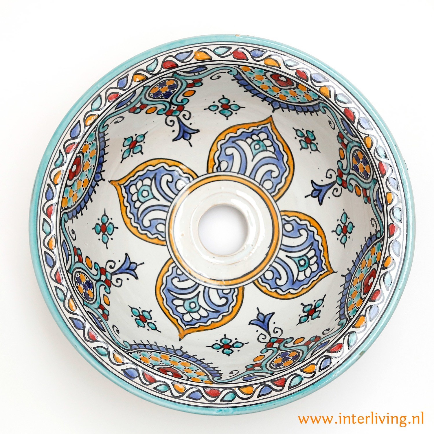 Marokkaanse waskom "Kentira"- aardewerk (opbouw) wasbak uit Fez - Ø 35 cm