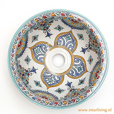Marokkaanse waskom "Kentira"- aardewerk (opbouw) wasbak uit Fez - Ø 25 cm