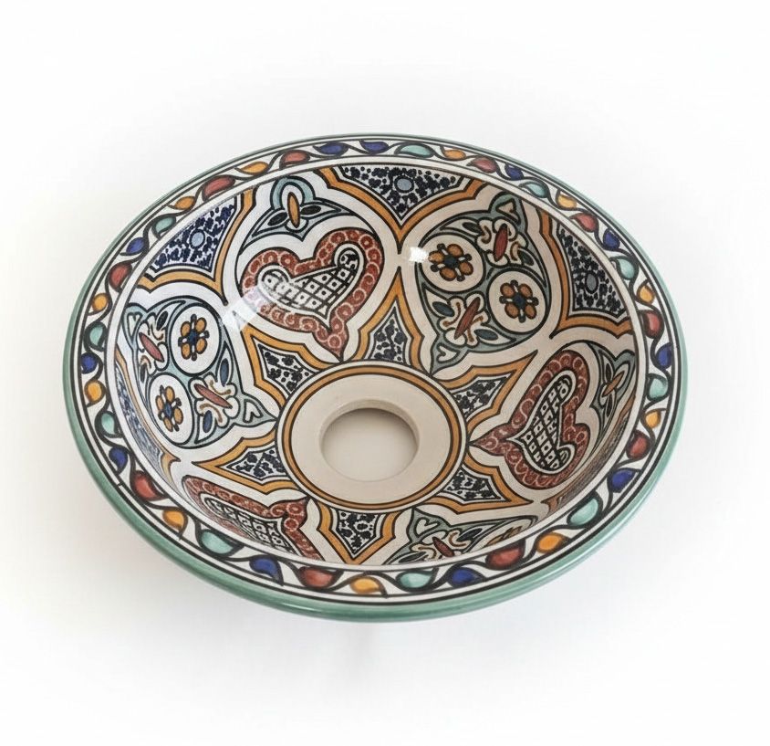 Marokkaanse waskom "Ibiza" -   "S351" - klein rond model - aardewerk (opbouw) wasbak Ø 25 cm