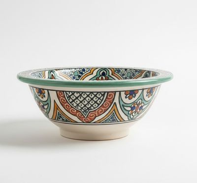 Marokkaanse waskom "Ibiza" -   "S351" - klein rond model - aardewerk (opbouw) wasbak Ø 25 cm
