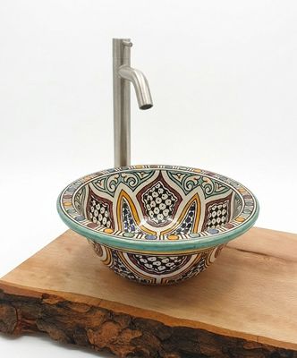 Marokkaanse waskom "Ibiza"- aardewerk (opbouw) wasbak uit Fez - Ø 30 cm