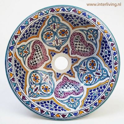 Marokkaanse waskom "Ibiza" - aardewerk (opbouw) wasbak uit Fez - Ø 35 cm