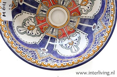 Marokkaanse waskom met Marrakesh Riad style patronen (nr M611) - aardewerk (opbouw) wasbak uit Fez - Ø 35 cm