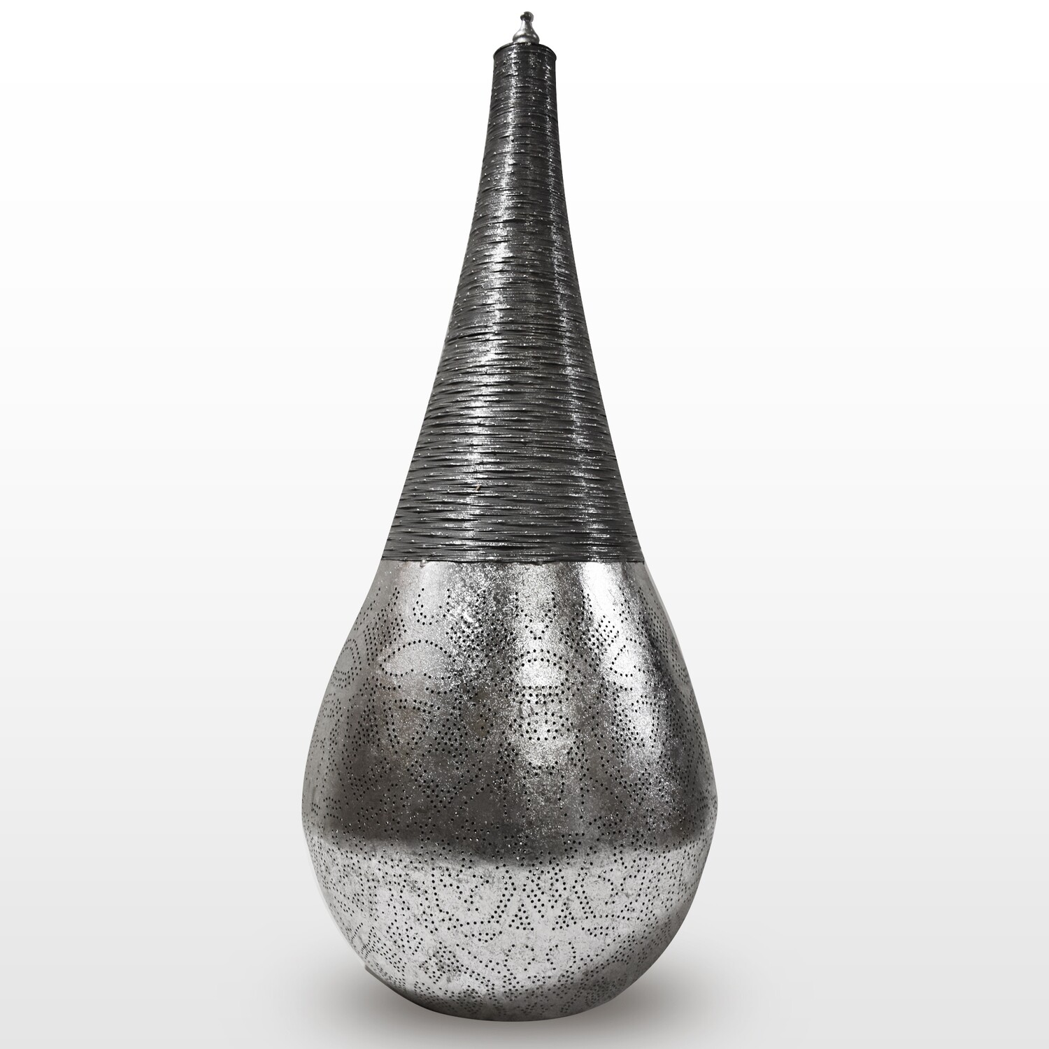 XXL vloerlamp "Stupa" - zilver - metaal van filigrain gaatjespatronen met gedraaid metaaldraad - 110 cm hoog