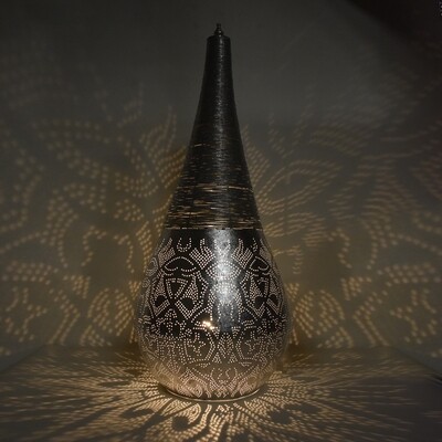 XXL vloerlamp "Stupa" - zilver - metaal van filigrain gaatjespatronen met gedraaid metaaldraad - 110 cm hoog
