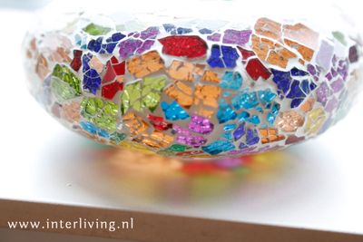 Waxinehouder model ufo multi color broken glass / crackle glass