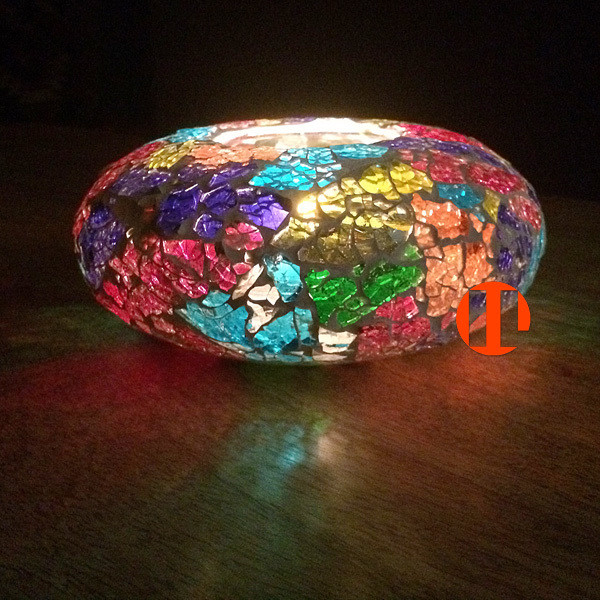 Waxinehouder model ufo multi color broken glass / crackle glass