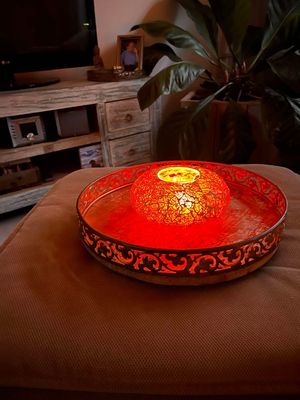 Waxinehouder model ufo rood oranje gebroken glas - crackle glass