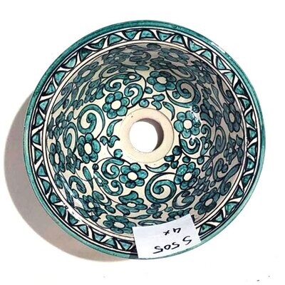 Marokkaanse waskom "aqua flowers"- aardewerk (opbouw) wasbak uit Fez - Ø 25 cm