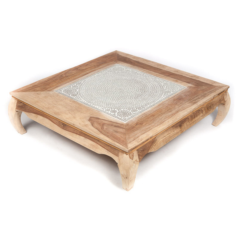 grote opiumtafel mozaïek transparant / sheesham hout - 100x100 cm