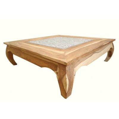 grote opiumtafel mozaïek transparant / sheesham hout - 100x100 cm