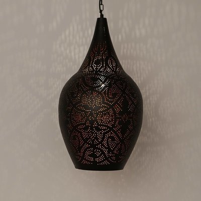 Hanglamp ovaal vaas model filigrain-stijl met zwarte buitenkant &amp; binnenkant goudkleurig