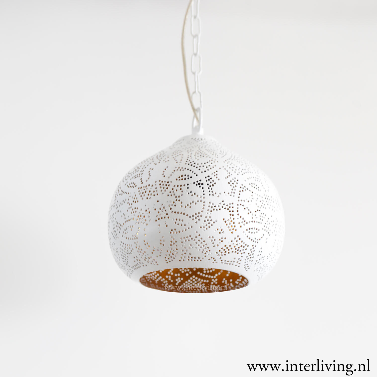 Hanglamp "Rayan" kleine pompoen filigrain-stijl metaal wit met goud