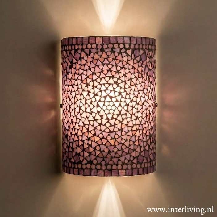 wandlamp boho style van glas mozaïek in roze &amp; paars tinten