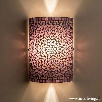 wandlamp boho style van glas mozaïek in roze & paars tinten wandlamp boho style van glas mozaïek in roze & paars tinten