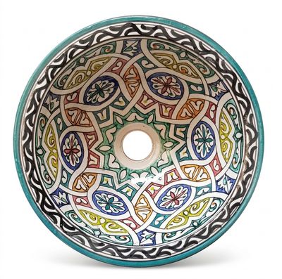 Marokkaanse waskom SM601 - aardewerk (opbouw) wasbak uit Fez - Ø 30 cm