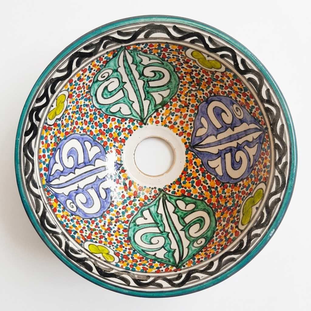 Marokkaanse waskom Marokkaanse waskom "S602"- aardewerk (opbouw) wasbak uit Fez - Ø 25 cm