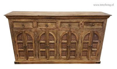 Boho Dressoir  mangohout met 8 deuren en 4 laden 175 x 100 x 40 cm
