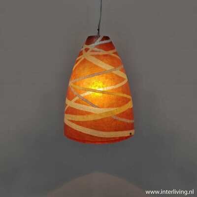 retrolamp jaren 70 met vintage twirl patroon in de kleuren zacht rood met mozaïek patroon - hoog 53 cm /  Ø 39 cm - unieke sfeerverlichting