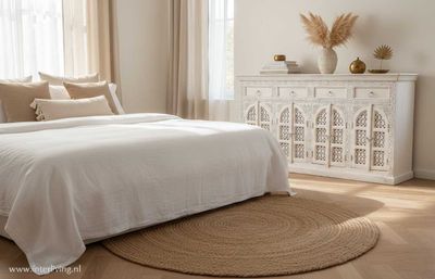 Boho Dressoir  mangohout - wit - met 8 deuren en 4 laden 175 x 100 x 40 cm