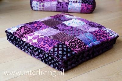 vloerkussen paars tinten velvet patchwork / prints van fluweel