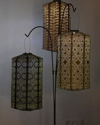 solar lampion met filigrain effect - buitenlamp - grote Cylinder 28 cm - Folia Copper