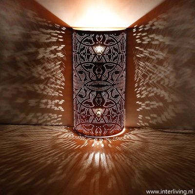 Wandlamp langwerpig vintage koperlook filigrain style