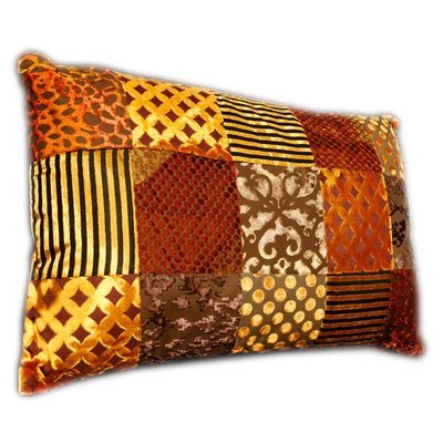 sierkussen rechthoekig in oker goud tinten - - velvet patchwork - 40 * 60 cm