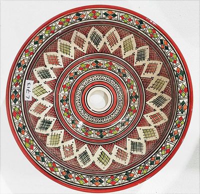 Marokkaanse waskom - kleurrijk -  "L713" - aardewerk (opbouw) wasbak uit Fez - Ø 40 cm