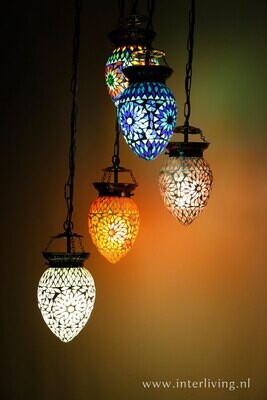 oosterse 5 bol hanglamp papaja - mix - 5 kleuren mozaïek