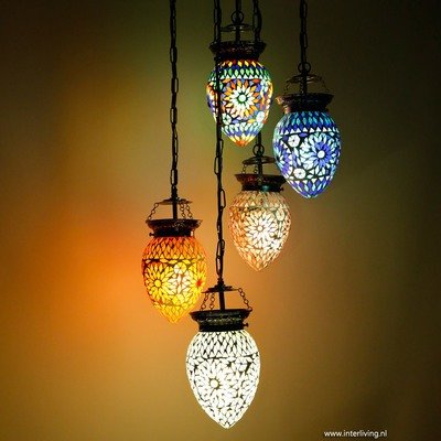 oosterse 5 bol hanglamp papaja - mix - 5 kleuren mozaïek oosterse 5 bol hanglamp papaja - mix - 5 kleuren mozaïek