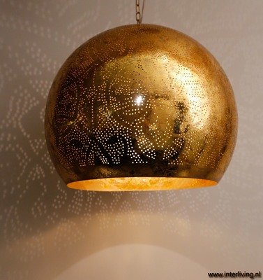 Hanglamp bol filigrain-stijl XXL Ø 50 cm verweerd metaal goud finish