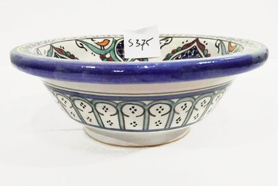 Marokkaanse waskom S375 - kleurrijk met blauwe rand- aardewerk (opbouw) wasbak uit Fez - Ø 25 cm