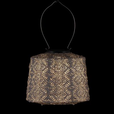 solar lampion lampenkap - kleur taupe - tuinverlichting met kanten gaatjespatronen - buitenlamp