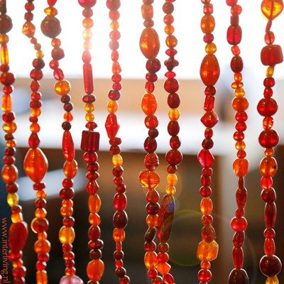 glaskralen gordijn extra lang 230 cm - rood-oranje + reservestreng en gratis embrasse
