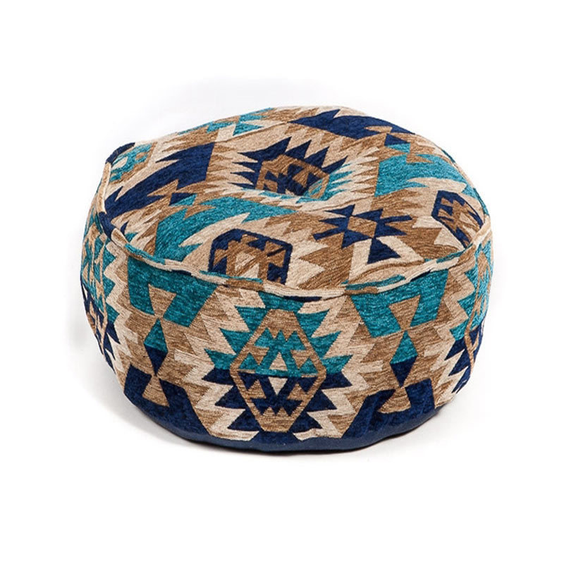 poef kelim rond model blauw 25 cm hoog