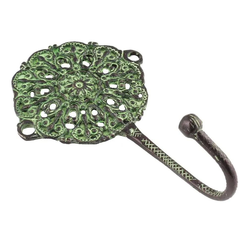 Haak van messing - finish groen / vintage - mandala - voor aan de muur Haak van messing - finish groen / vintage - mandala - voor aan de muur
