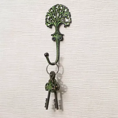 Haak van messing - tree of life - vintage groen - voor aan de muur