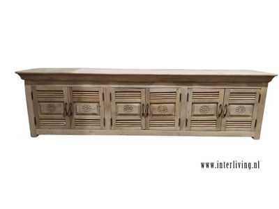 Ibiza dressoir / TV kast  XL -  sunflower -shutters met houtsnijwerk 200*56*40 cm