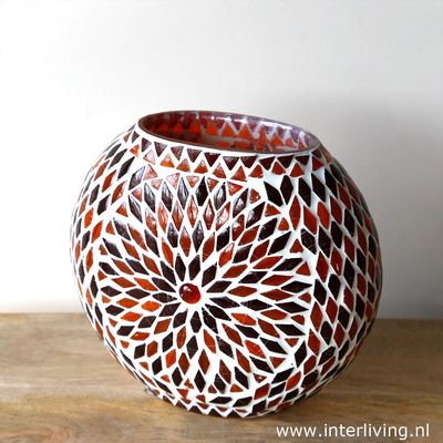tafellamp rond "Fado Globe" Ø20 funky glasmozaïek - vintage turkish design - rood  oranje