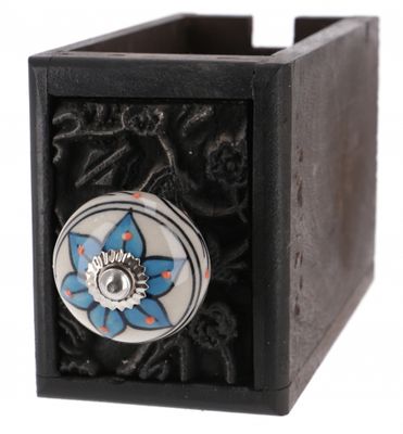 Decoratieve deurknop van keramiek - wit met blauw