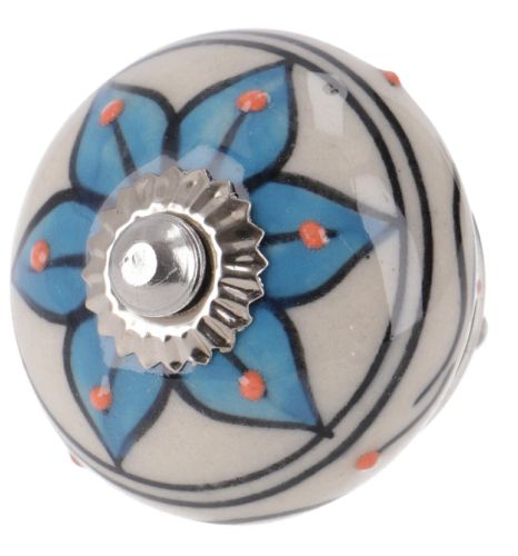 Decoratieve deurknop van keramiek - wit met blauw