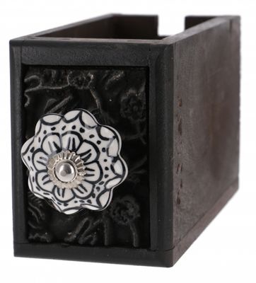 Decoratieve deurknop van keramiek - zwart met wit - bloemvormig